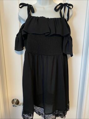 torrid Black Ruffle Tie-Shoulder Swim Coverup